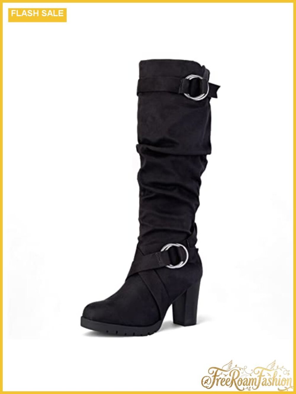 Women's Knee High Boots Chunky Block Heel Side Zipper PU Suede
